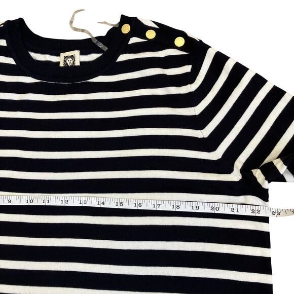Anne Klein Sz 2X Nautical Striped Fine-knit Sweater W Gold Buttons Navy White - Picture 16 of 16